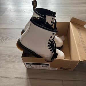 Dr. Martens Kids White and Black Lace-Up Boots